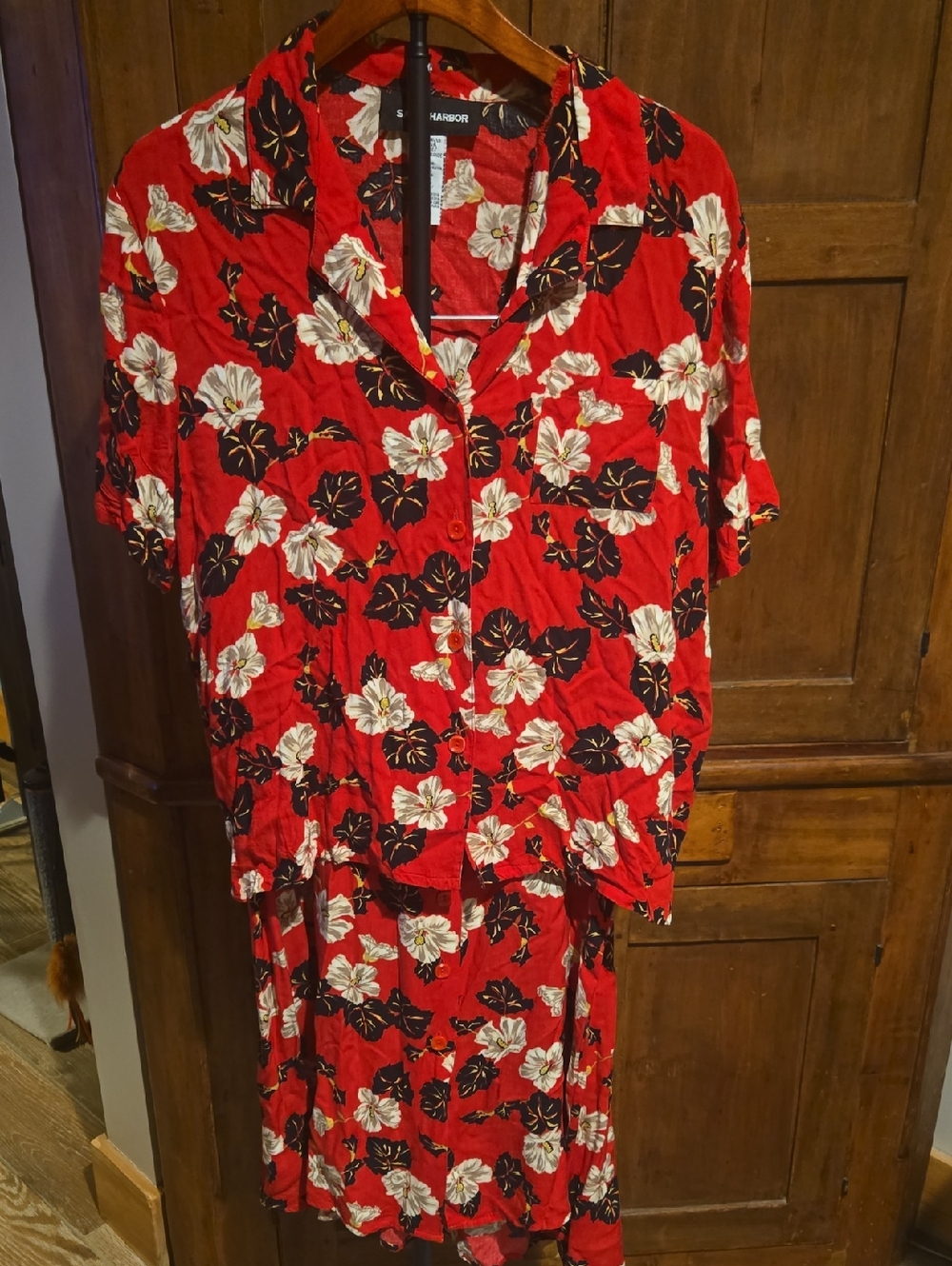 Arbor Red Floral Two-Piece Skirt Set with Black and White Accents